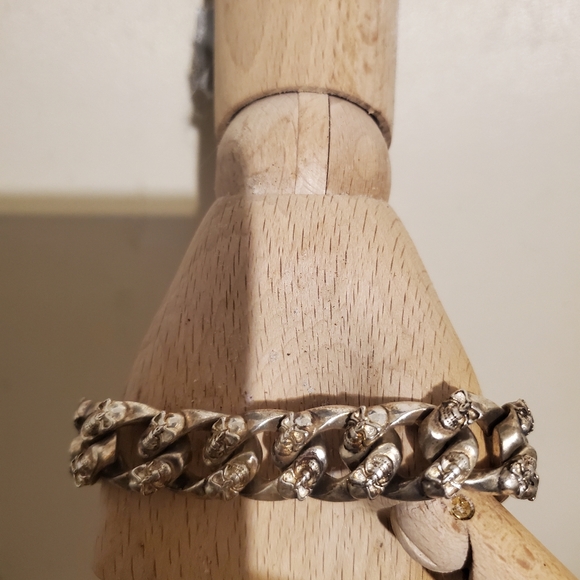 Vintage custom made bikers skull bracelet heavy sterling silver - Picture 2 of 4